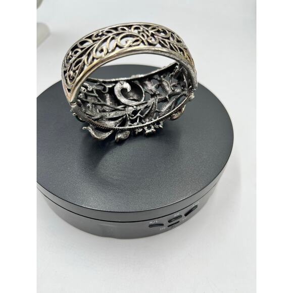 Panda Blue Green Enamel Rhinestone Crystals Hinged Animal Theme Bangle - Picture 5 of 7